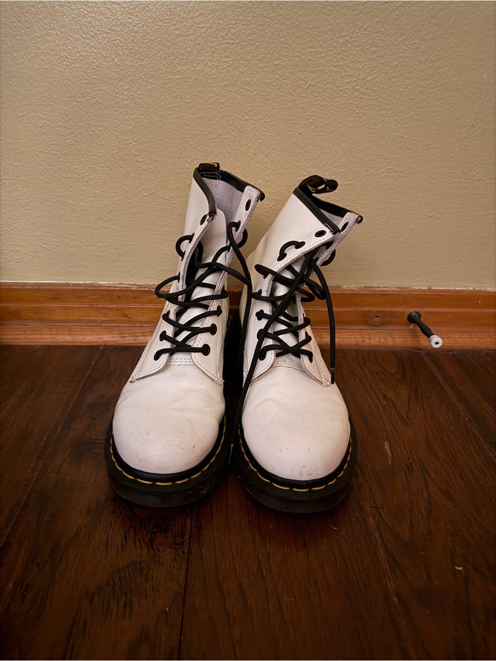 Dr. Martens White Leather Lace-Up Men’s Boots with Black Trim